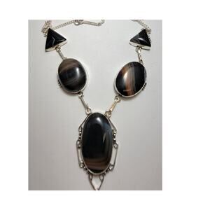 Striking Black Agate Necklace - Sterling Silver Statement Jewelry